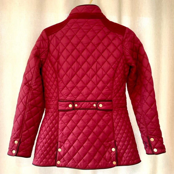 JOULES British Quilted Jacket Maroon w/Black Trim Zipper Snaps - Picture 10 of 14